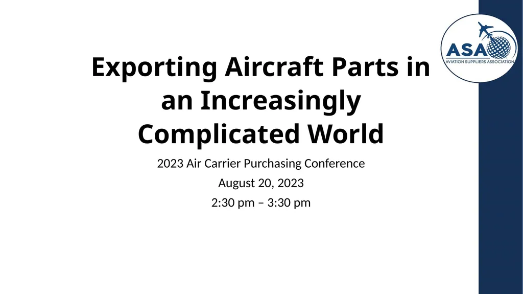 Exporting Aircraft Parts in an Increasingly - slide 1 of 40