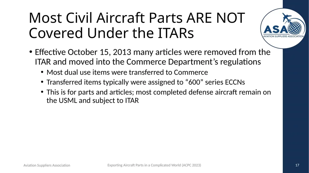 Exporting Aircraft Parts in an Increasingly - slide 17 of 40