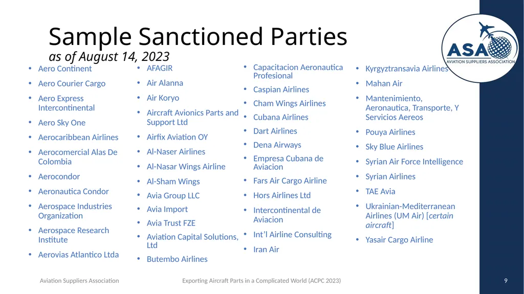 Exporting Aircraft Parts in an Increasingly - slide 9 of 40