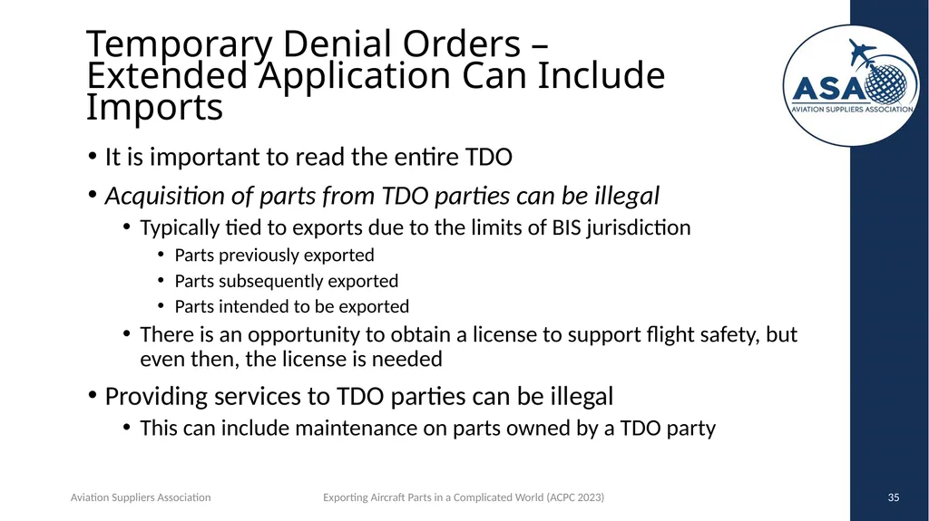 Exporting Aircraft Parts in an Increasingly - slide 35 of 40