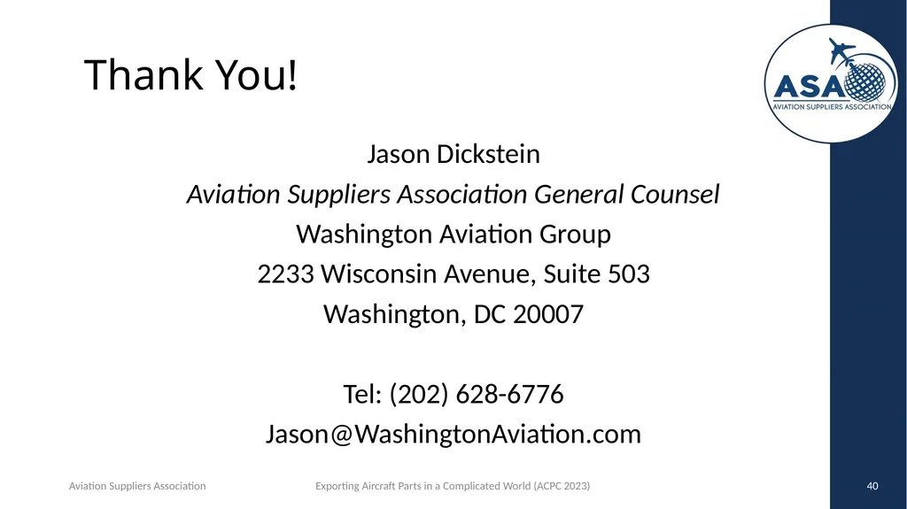 Exporting Aircraft Parts in an Increasingly - slide 40 of 40