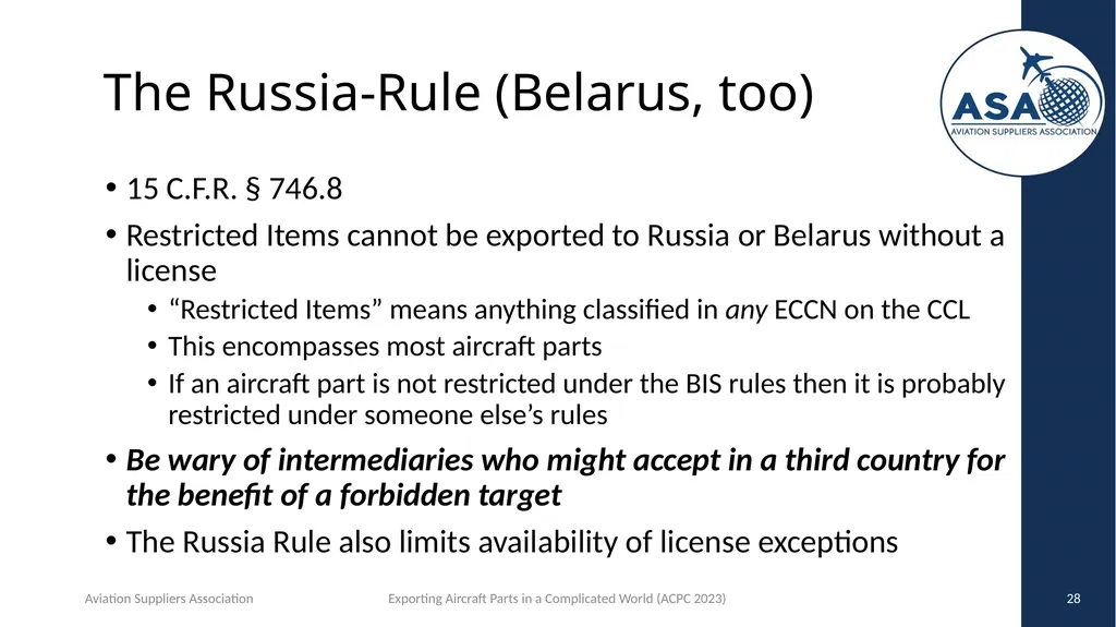 Exporting Aircraft Parts in an Increasingly - slide 28 of 40