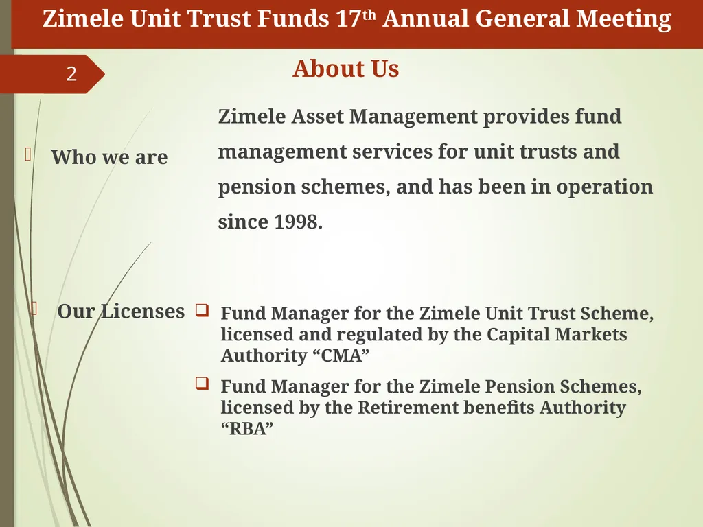 1 Zimele Unit Trust Scheme 17th AGM Fund Manager’s - slide 2 of 15