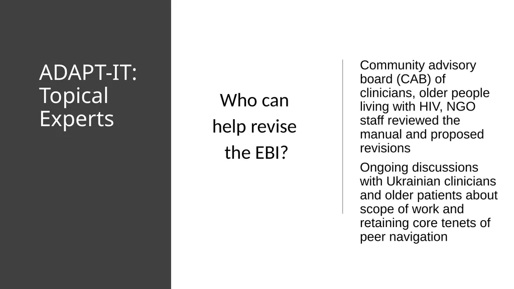 Adapting Peer Navigation for Older People with HIV - slide 12 of 20