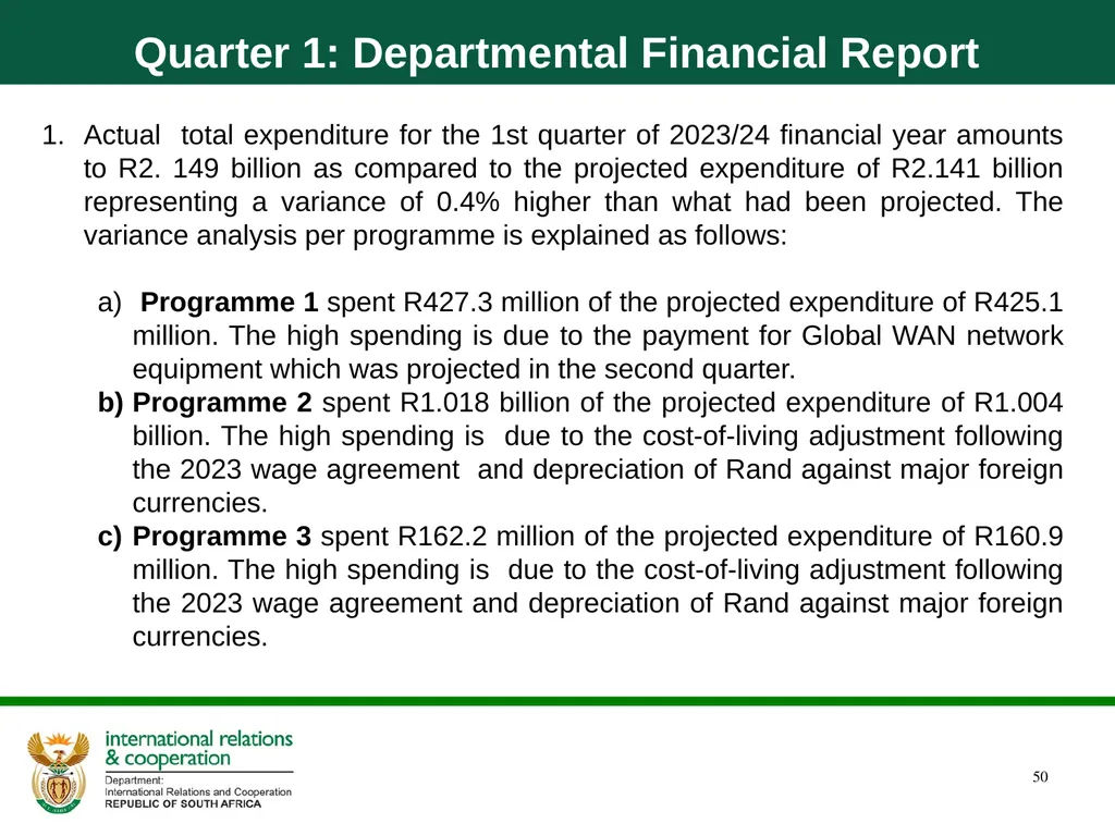 Quarter 1 Report on Performance Information and - slide 50 of 55