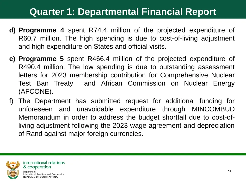 Quarter 1 Report on Performance Information and - slide 51 of 55