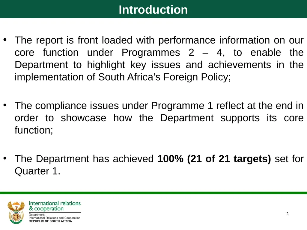 Quarter 1 Report on Performance Information and - slide 2 of 55