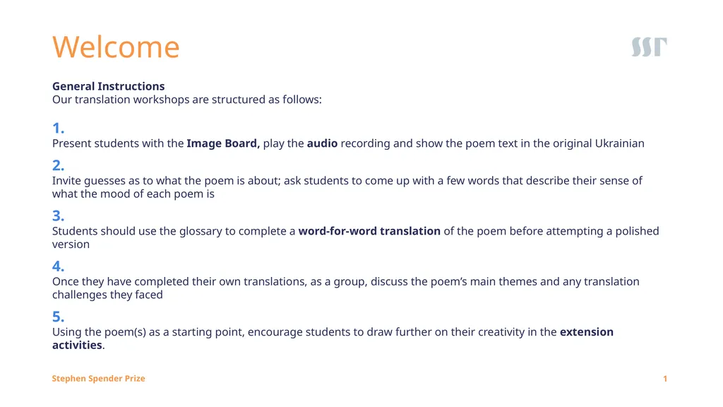 General Instructions Our translation workshops are - slide 1 of 12