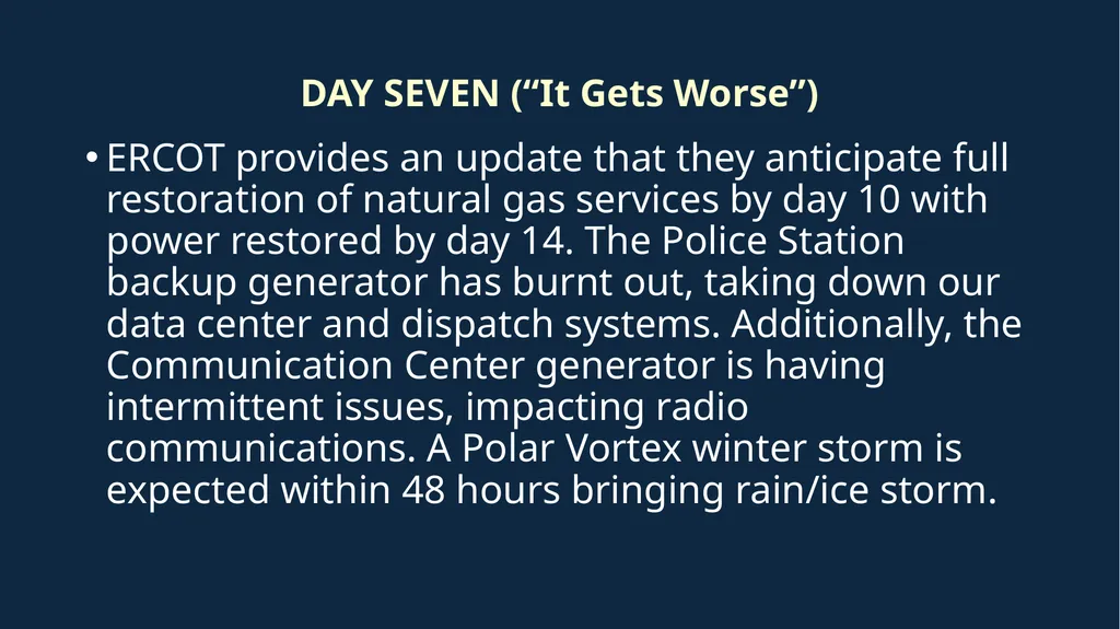 Critical Infrastructure Outage –Tabletop Exercise - slide 11 of 13