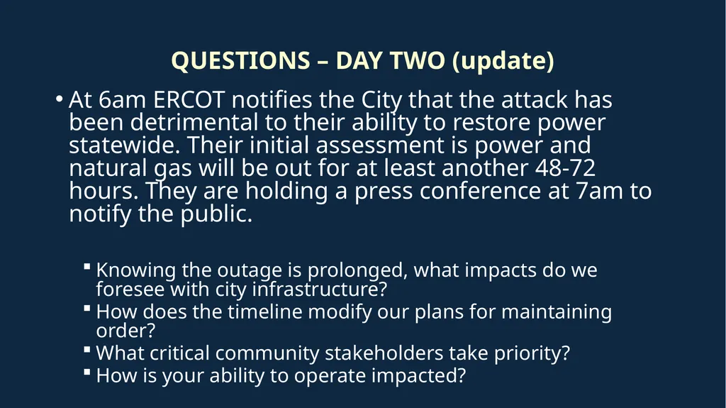 Critical Infrastructure Outage –Tabletop Exercise - slide 8 of 13