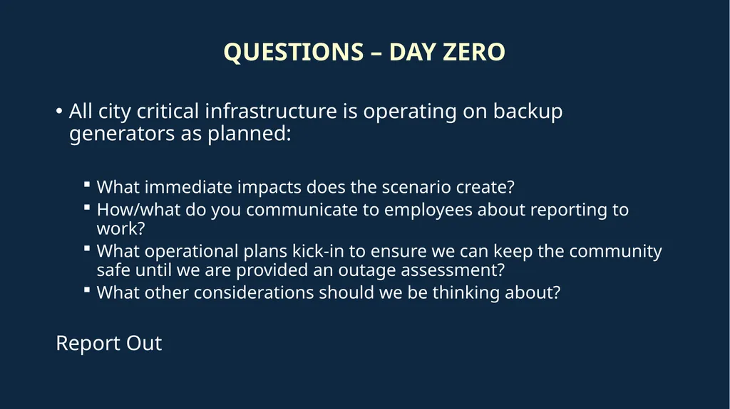 Critical Infrastructure Outage –Tabletop Exercise - slide 4 of 13