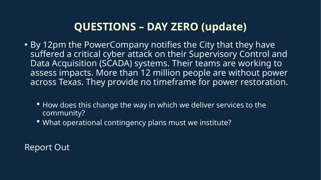 Critical Infrastructure Outage –Tabletop Exercise - slide 5 of 13