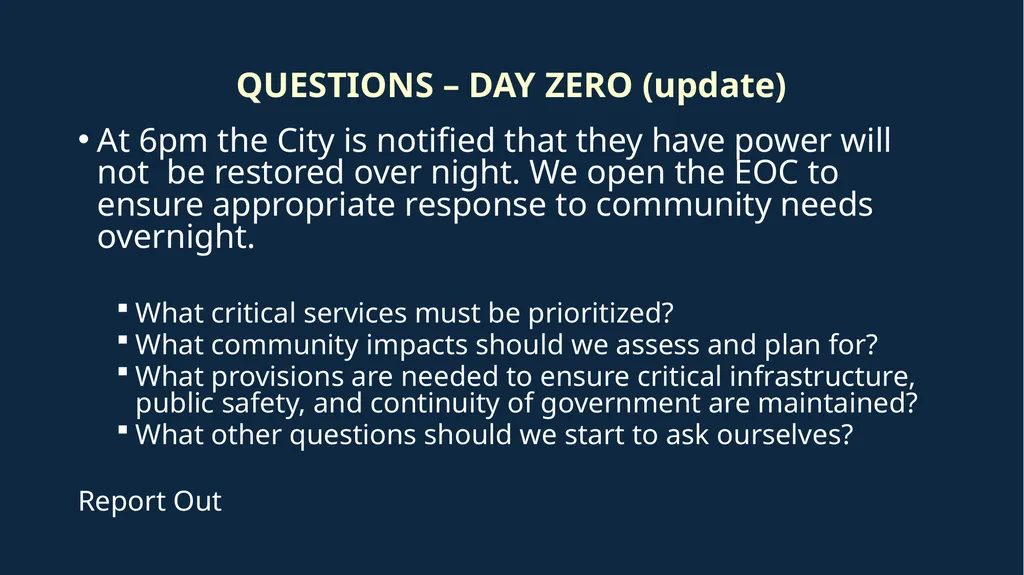 Critical Infrastructure Outage –Tabletop Exercise - slide 6 of 13