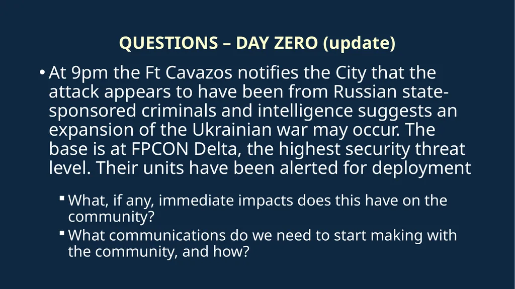 Critical Infrastructure Outage –Tabletop Exercise - slide 7 of 13