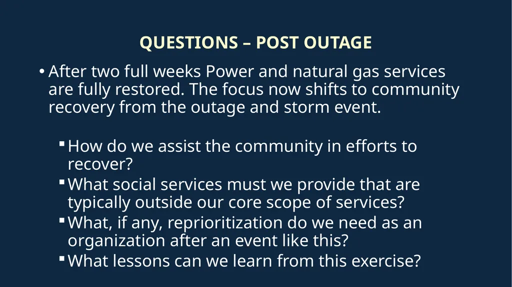 Critical Infrastructure Outage –Tabletop Exercise - slide 13 of 13