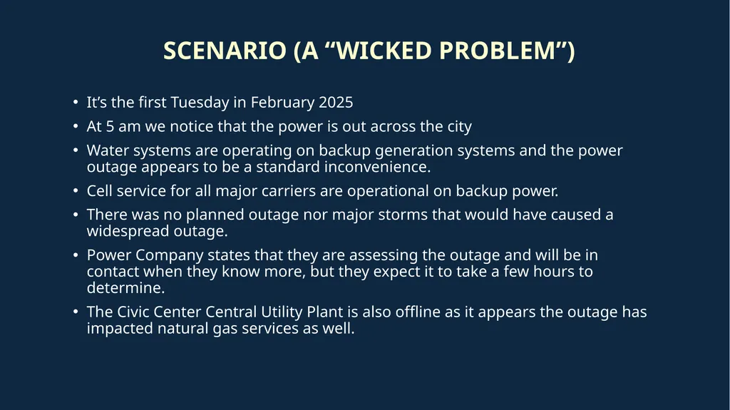 Critical Infrastructure Outage –Tabletop Exercise - slide 2 of 13
