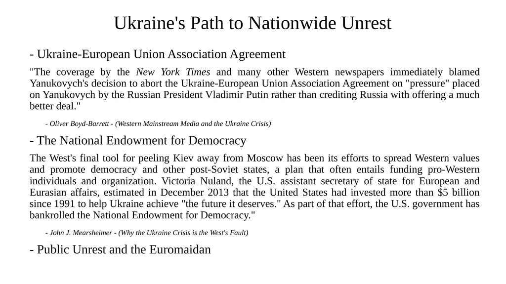 The Ukraine Crisis Thesis Structure and Content 1. - slide 4 of 9