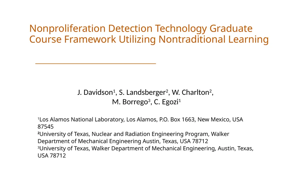 Nonproliferation Detection Technology Graduate