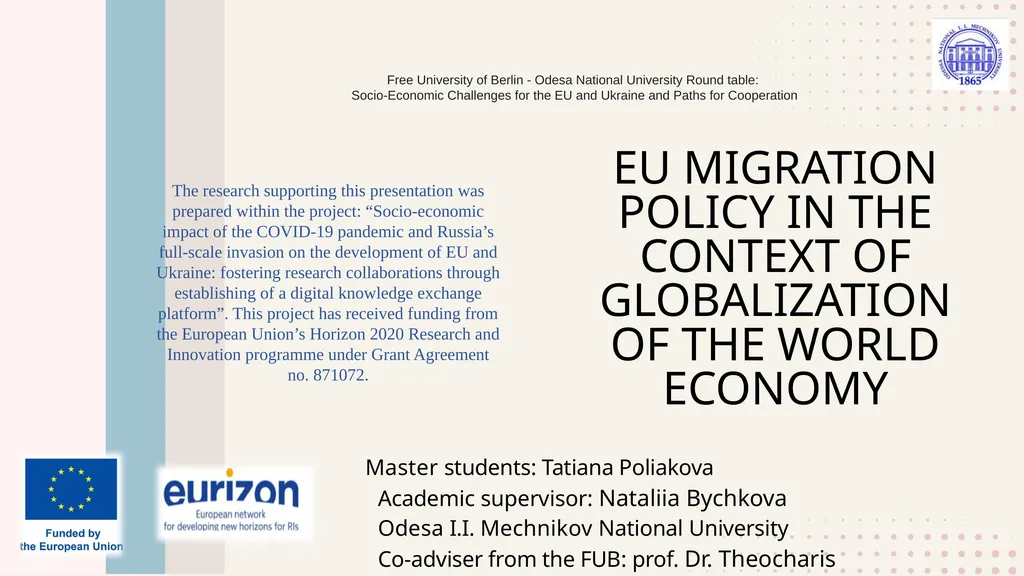 EU MIGRATION POLICY IN THE CONTEXT OF - slide 1 of 9
