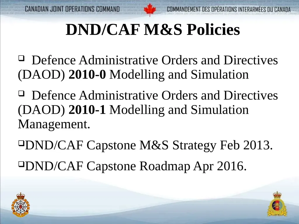 DND/CAF Modelling and Simulation Coordination - slide 3 of 6