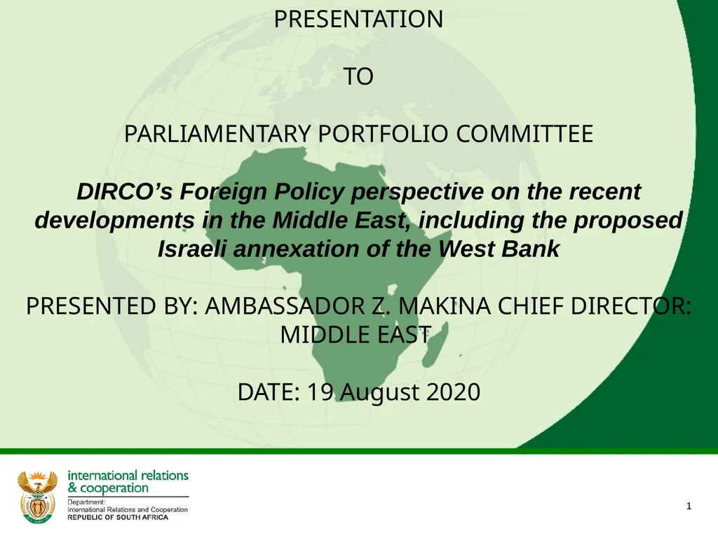 PRESENTATION TO PARLIAMENTARY PORTFOLIO COMMITTEE - slide 1 of 21