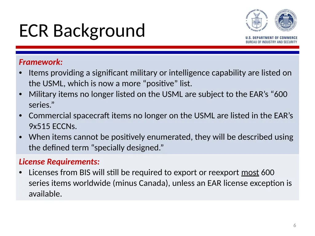 Implementation of Export Control Reform Note: This - slide 6 of 39