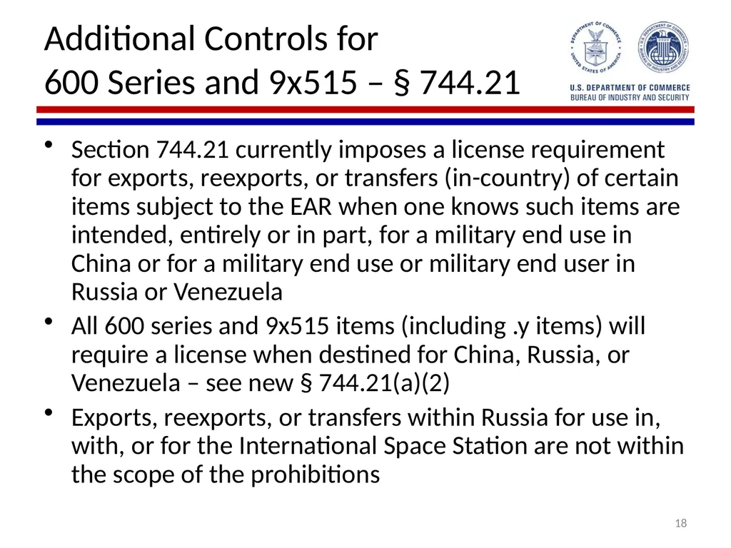 Implementation of Export Control Reform Note: This - slide 18 of 39