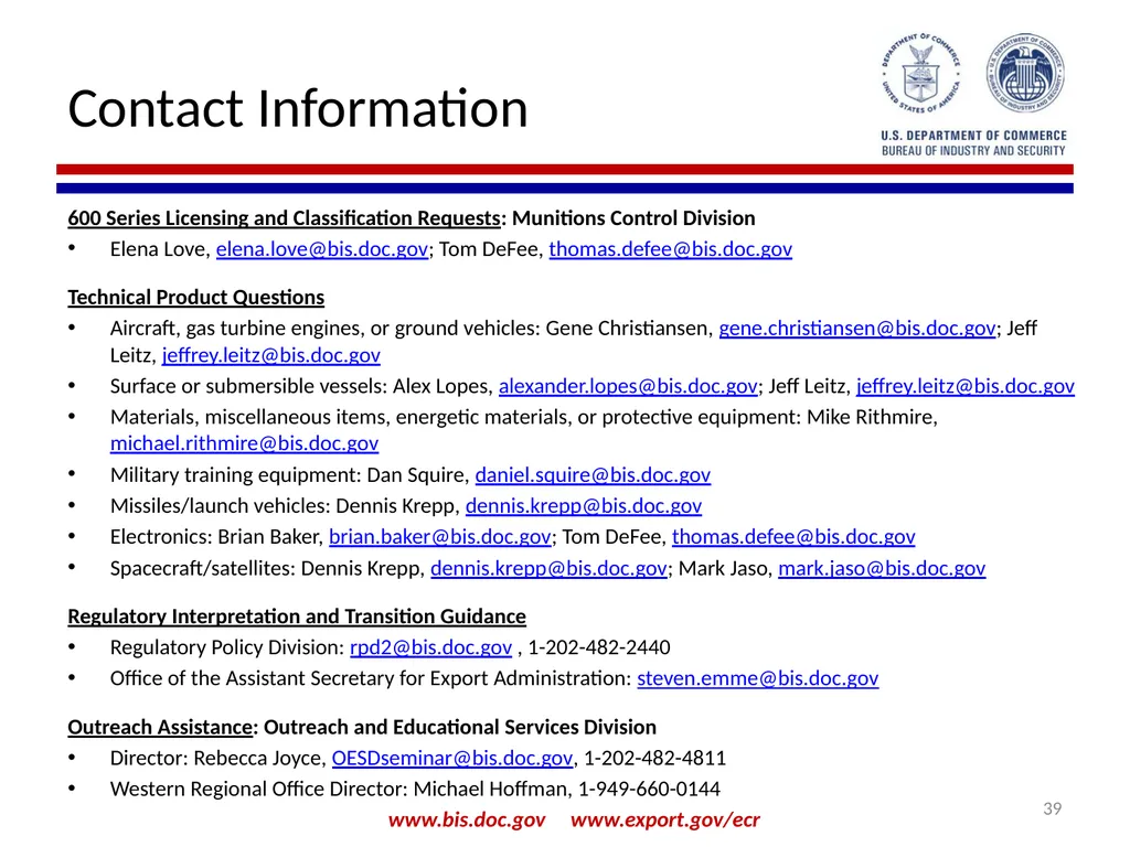 Implementation of Export Control Reform Note: This - slide 39 of 39