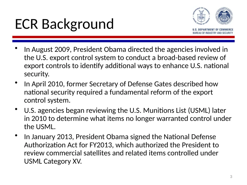Implementation of Export Control Reform Note: This - slide 3 of 39