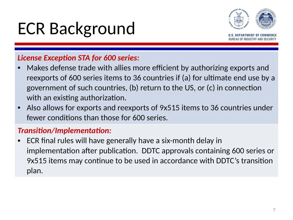 Implementation of Export Control Reform Note: This - slide 7 of 39