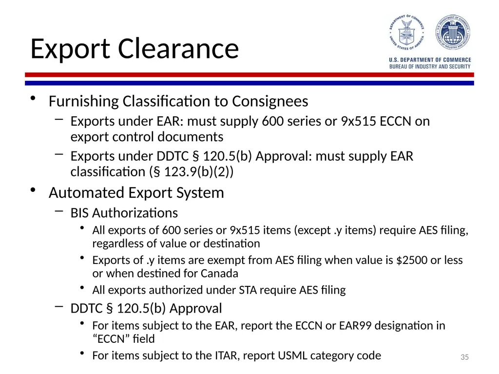 Implementation of Export Control Reform Note: This - slide 35 of 39