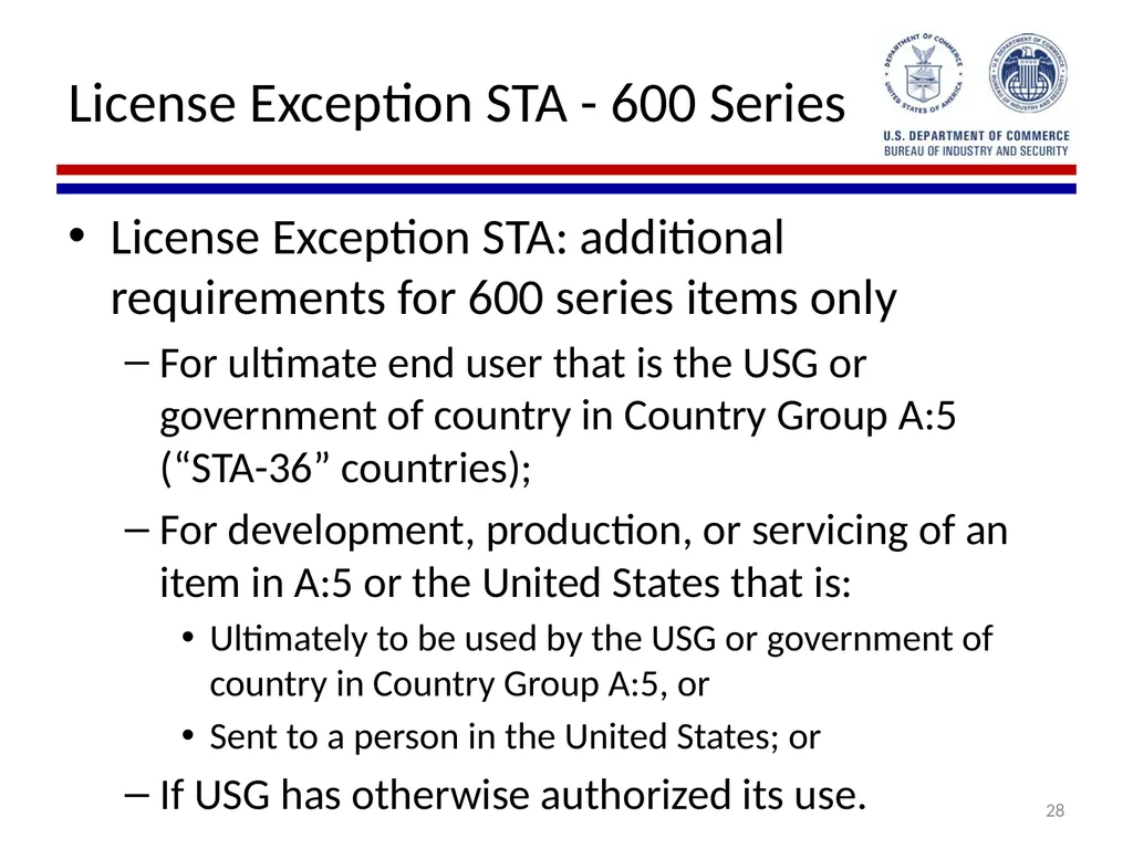 Implementation of Export Control Reform Note: This - slide 28 of 39