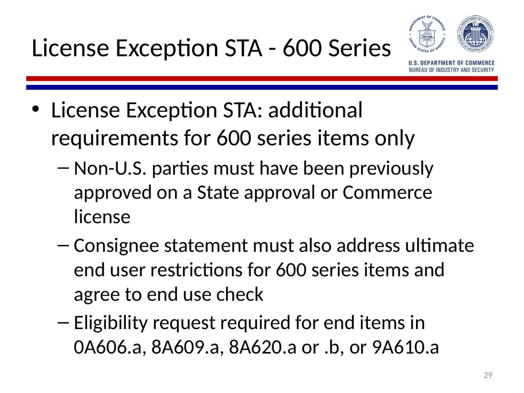 Implementation of Export Control Reform Note: This - slide 29 of 39
