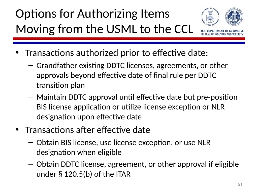 Implementation of Export Control Reform Note: This - slide 21 of 39