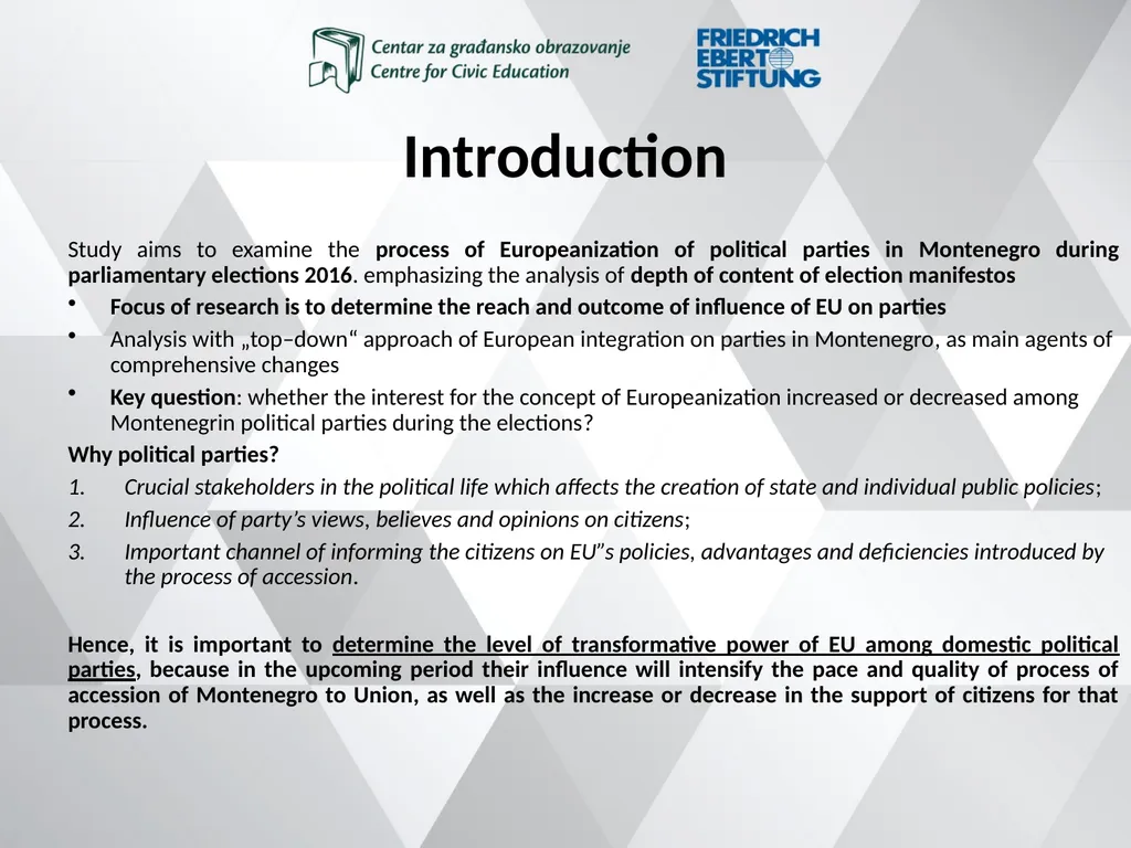 Introduction Study aims to examine the process of - slide 2 of 17