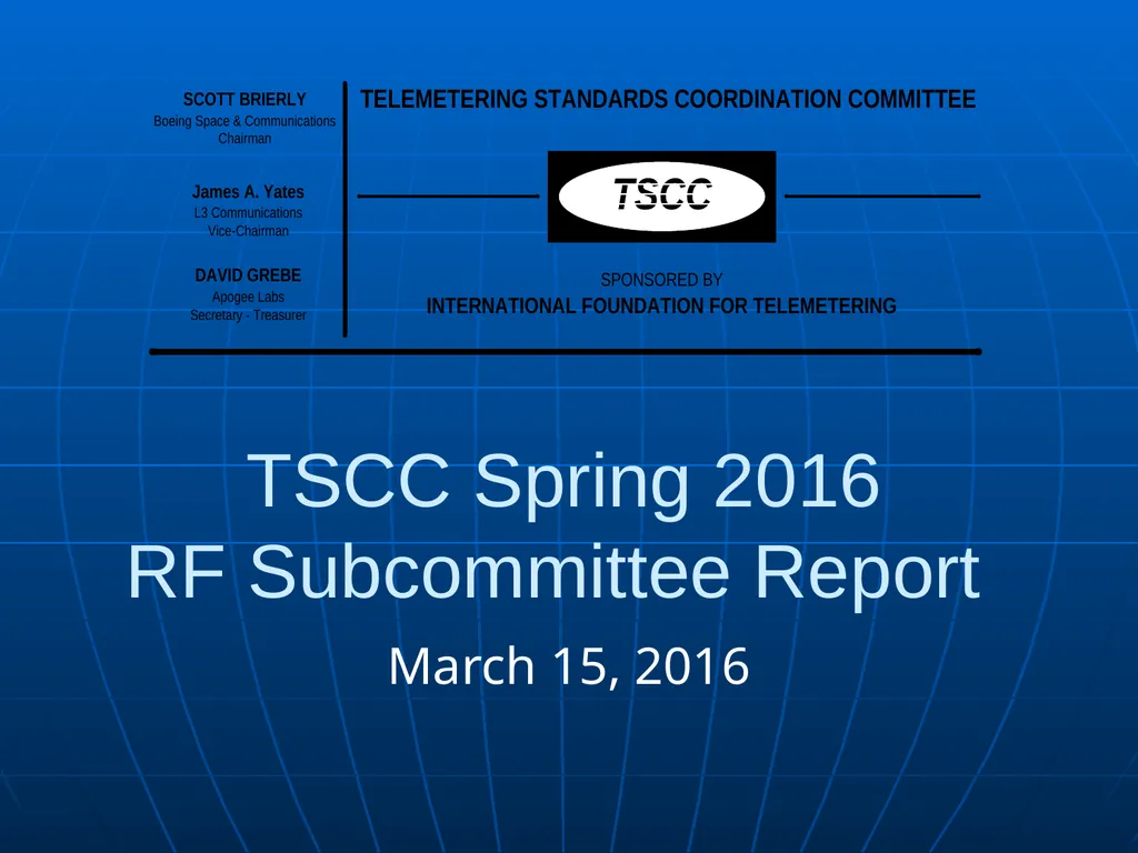 TSCC Spring 2016 Meeting Mar 15, 2016 (Tuesday) – - slide 21 of 60