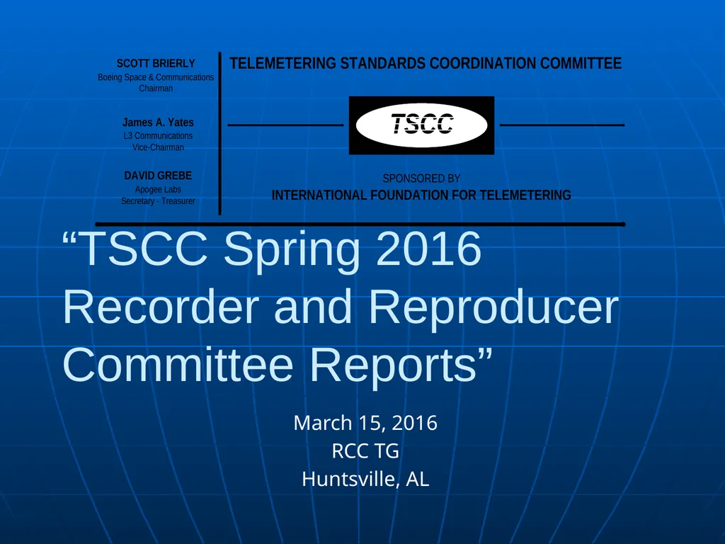 TSCC Spring 2016 Meeting Mar 15, 2016 (Tuesday) – - slide 45 of 60