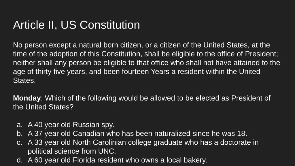 Article II, US Constitution No person except a - slide 1 of 40