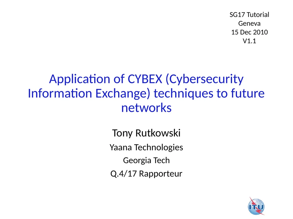 Application of CYBEX (Cybersecurity Information - slide 1 of 14