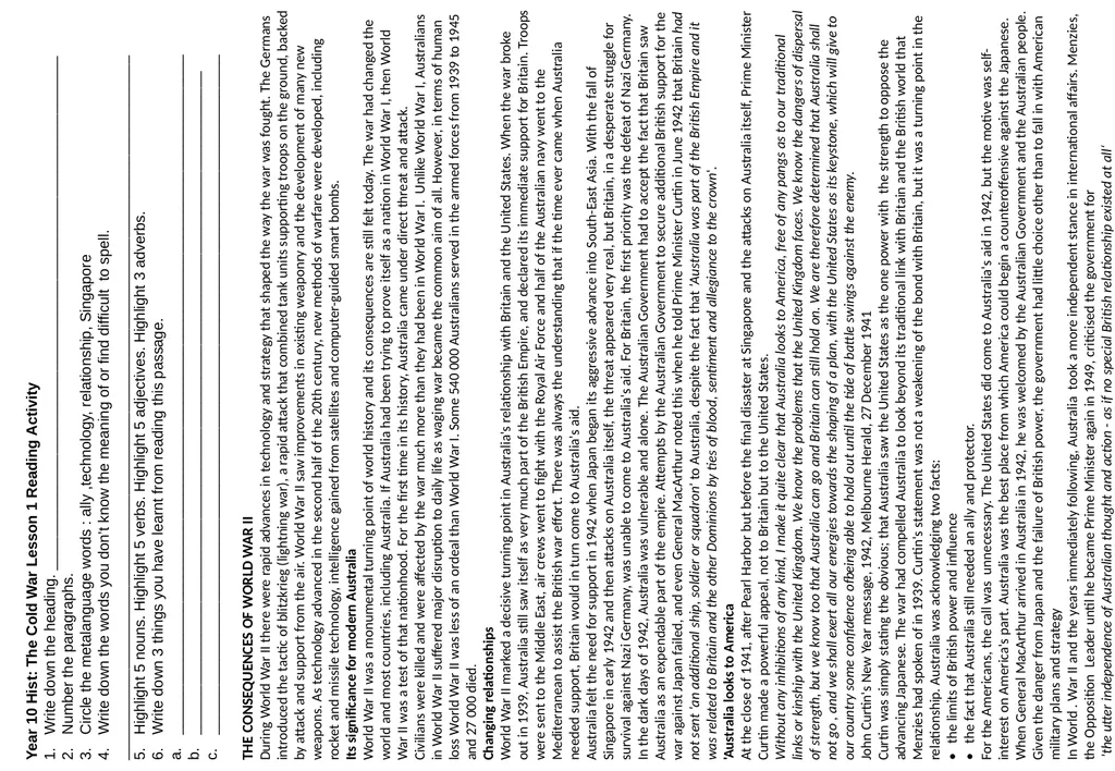 Year 10 History Starter Sheets Reading Year 10 - slide 2 of 11