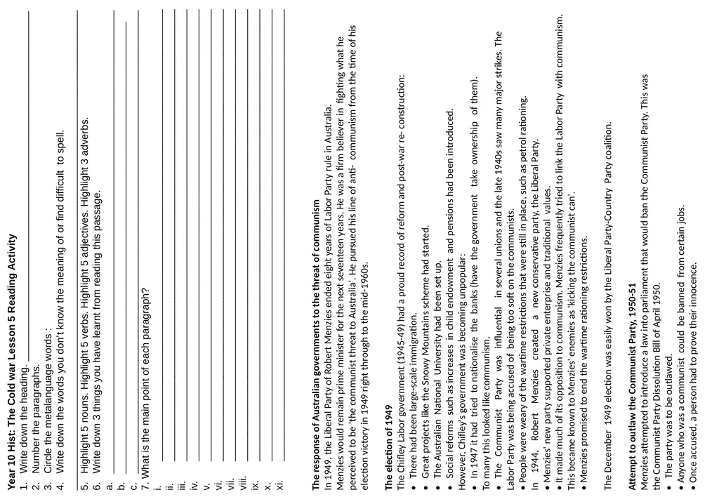 Year 10 History Starter Sheets Reading Year 10 - slide 10 of 11