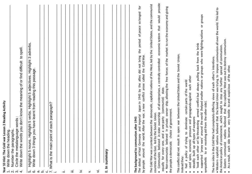 Year 10 History Starter Sheets Reading Year 10 - slide 4 of 11