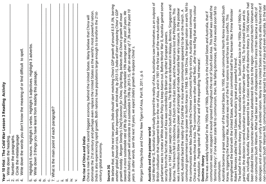 Year 10 History Starter Sheets Reading Year 10 - slide 6 of 11