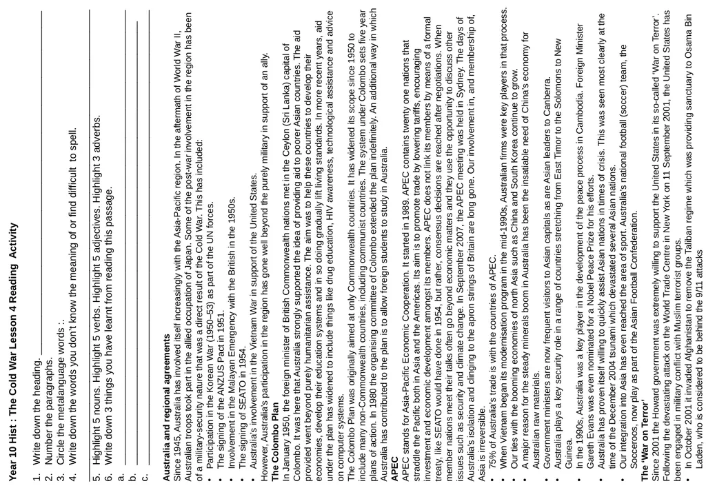 Year 10 History Starter Sheets Reading Year 10 - slide 8 of 11