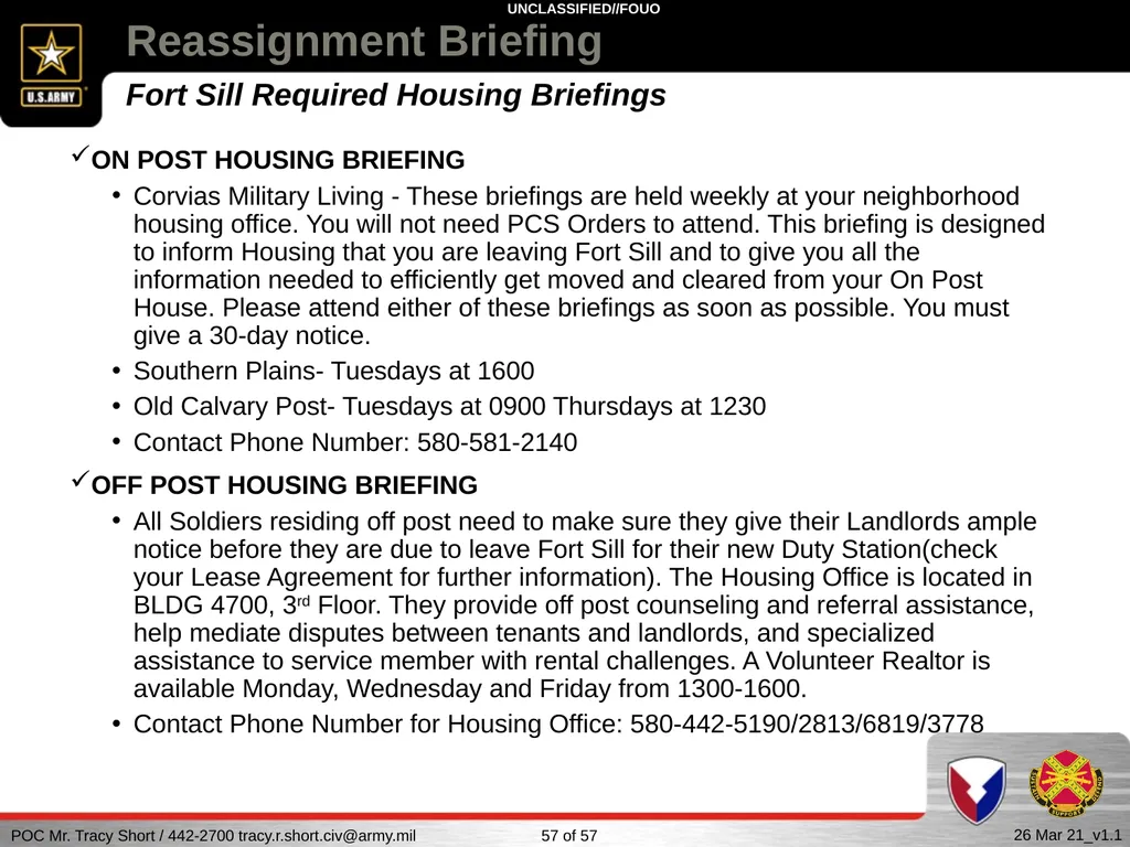USAG FORT SILL Reassignment Briefing Reassignment - slide 57 of 63