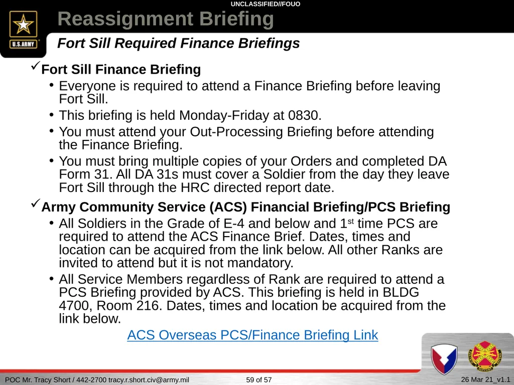 USAG FORT SILL Reassignment Briefing Reassignment - slide 59 of 63