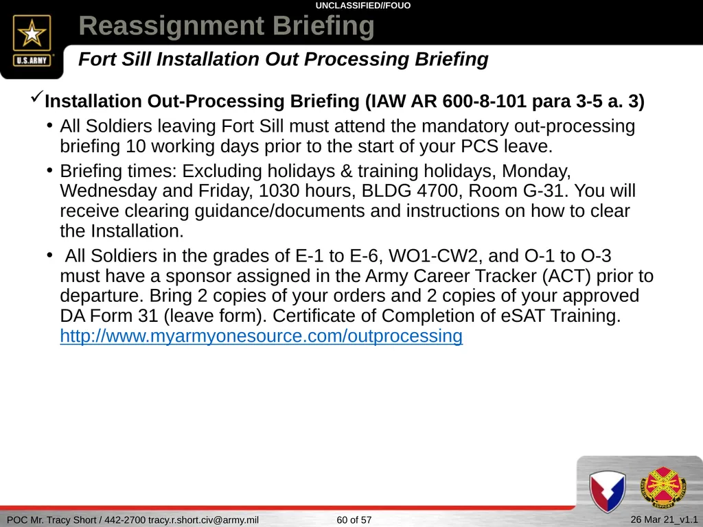 USAG FORT SILL Reassignment Briefing Reassignment - slide 60 of 63