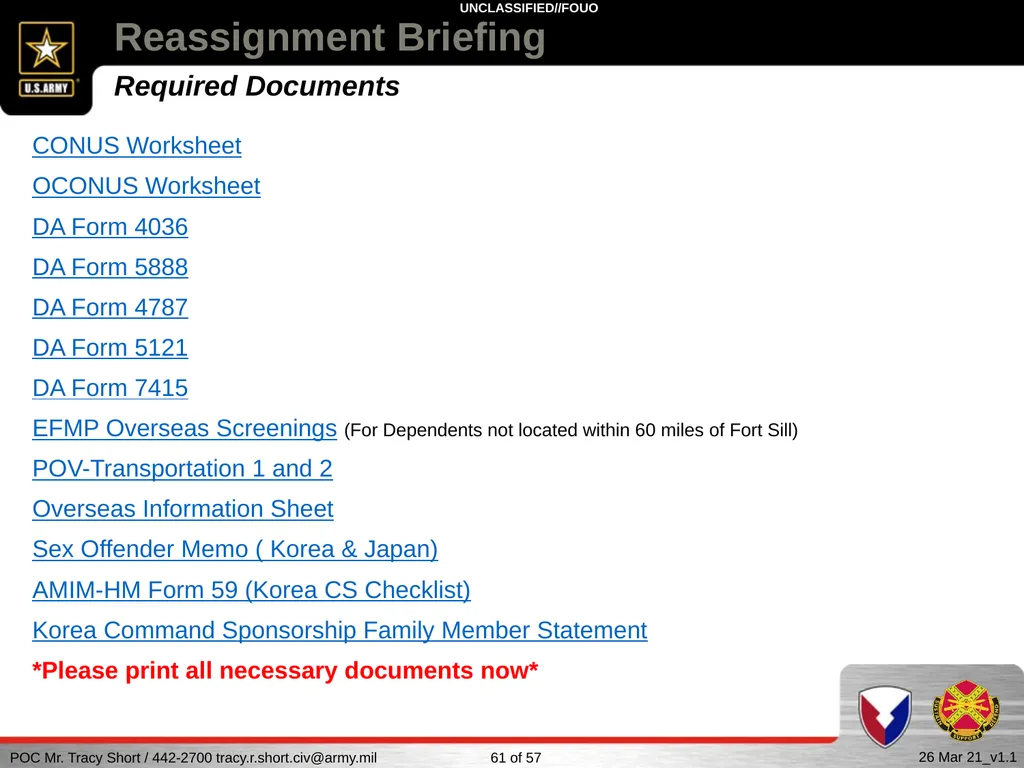 USAG FORT SILL Reassignment Briefing Reassignment - slide 61 of 63