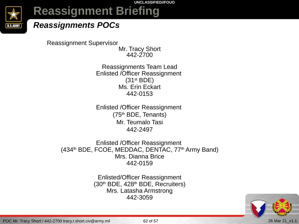 USAG FORT SILL Reassignment Briefing Reassignment - slide 62 of 63