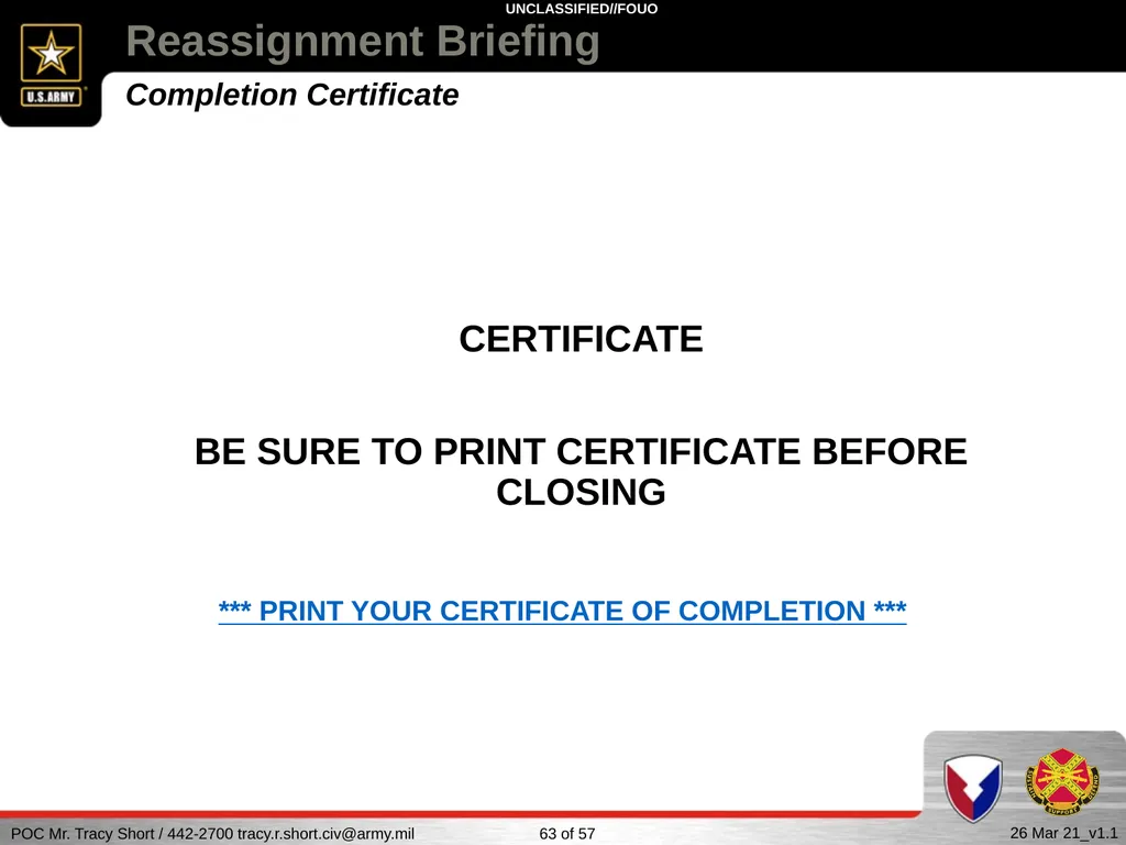 USAG FORT SILL Reassignment Briefing Reassignment - slide 63 of 63